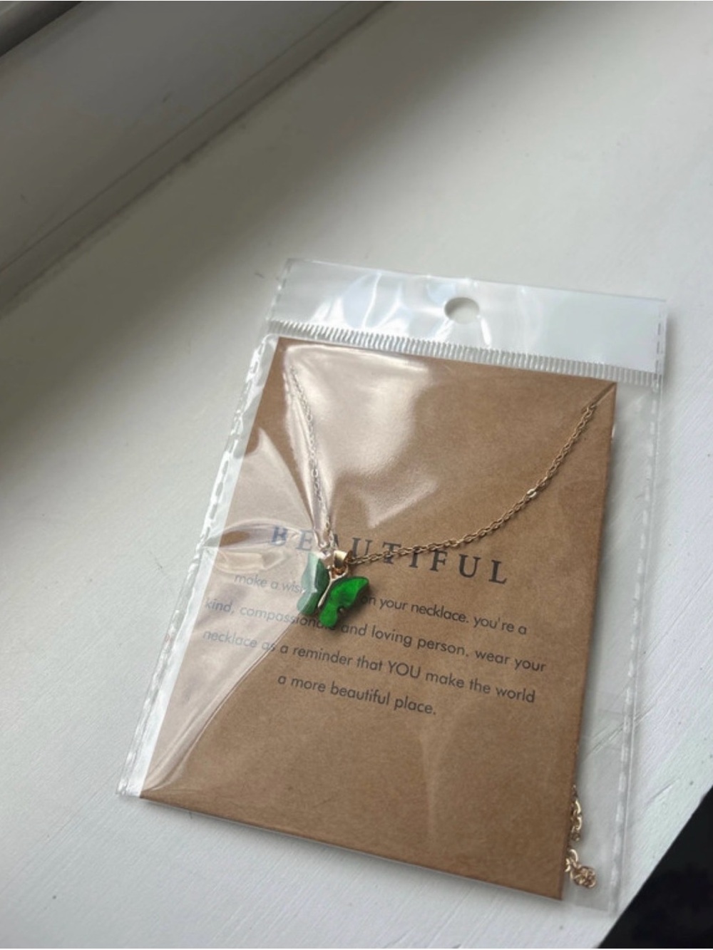 Gold Chain Necklace with Green Butterfly Pendant